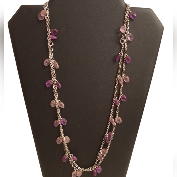 SARAH COVENTRY VINTAGE PURPLE BEAD & SILVERTONED CHAIN LONG NECKLACE - Picture 1 of 5